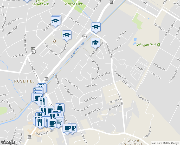 map of restaurants, bars, coffee shops, grocery stores, and more near 199 Wickford Court in Summerville