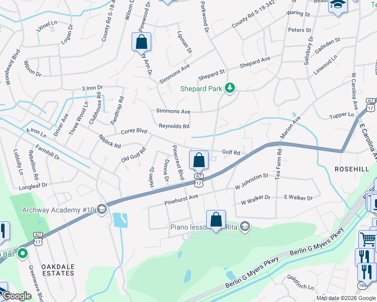map of restaurants, bars, coffee shops, grocery stores, and more near 119 Mary St in Summerville
