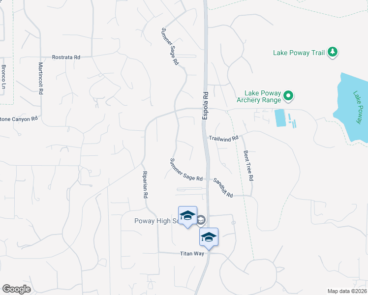 map of restaurants, bars, coffee shops, grocery stores, and more near 14057 Riverbend Road in Poway