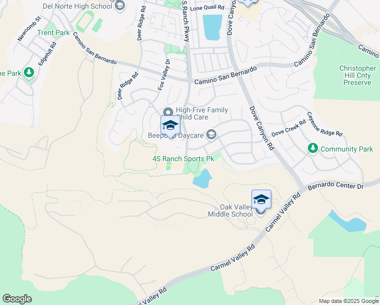 map of restaurants, bars, coffee shops, grocery stores, and more near 15003 Cross Stone Drive in San Diego