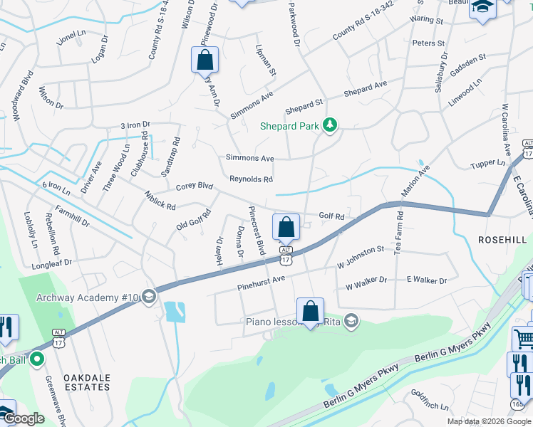 map of restaurants, bars, coffee shops, grocery stores, and more near 119 Mary Street in Summerville