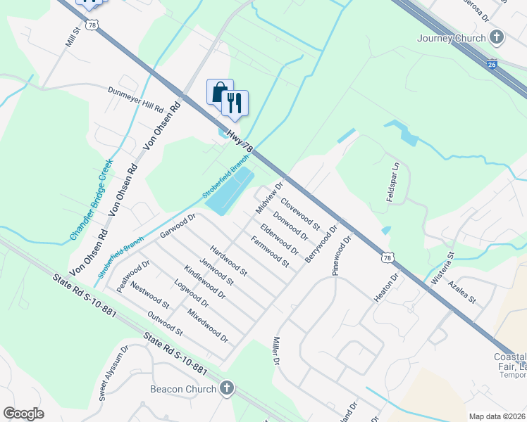 map of restaurants, bars, coffee shops, grocery stores, and more near 4455 Donwood Drive in Ladson