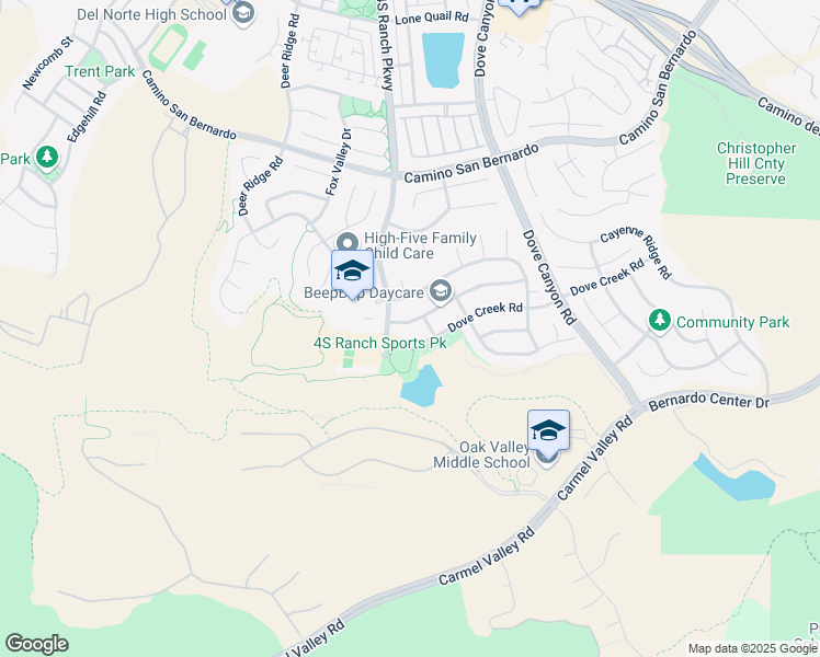 map of restaurants, bars, coffee shops, grocery stores, and more near 15003 Cross Stone Drive in San Diego