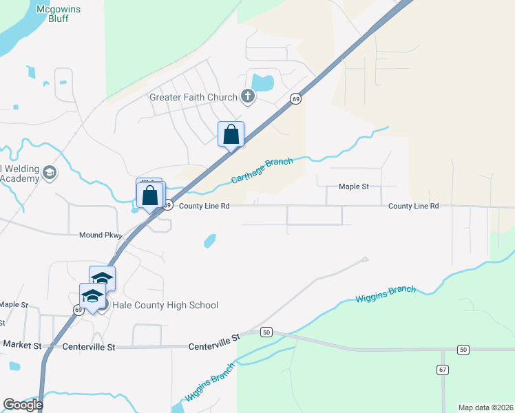 map of restaurants, bars, coffee shops, grocery stores, and more near 12582 County Road 72 in Moundville