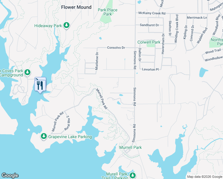 map of restaurants, bars, coffee shops, grocery stores, and more near 3865 Cedarcrest Court in Flower Mound