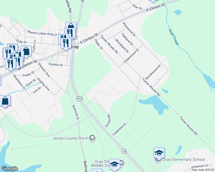 map of restaurants, bars, coffee shops, grocery stores, and more near 318 Autumn Ridge Trail in Gray
