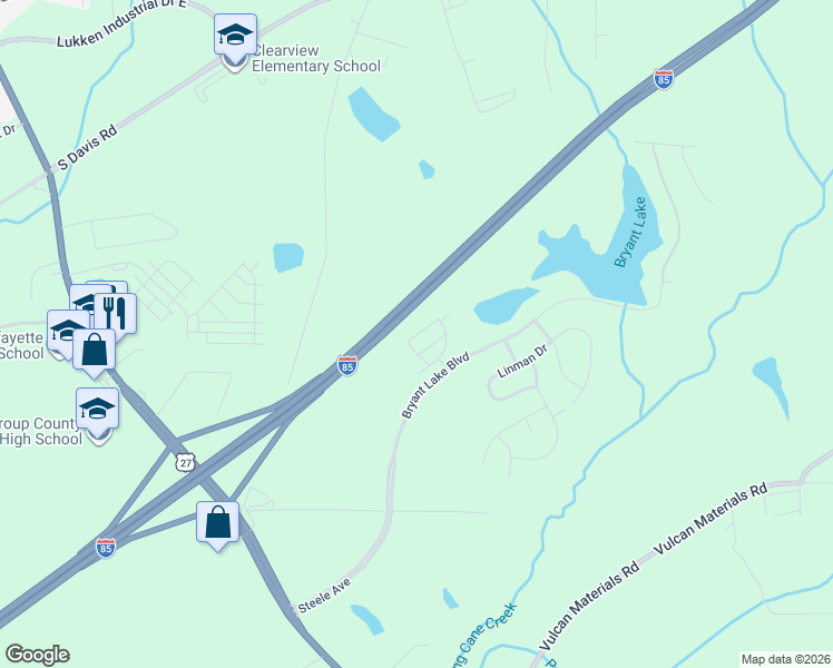 map of restaurants, bars, coffee shops, grocery stores, and more near 17-299 Prof Bryant Road in LaGrange