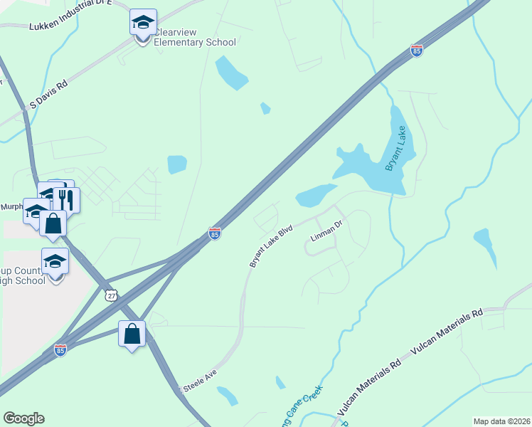 map of restaurants, bars, coffee shops, grocery stores, and more near 17-299 Prof Bryant Road in LaGrange