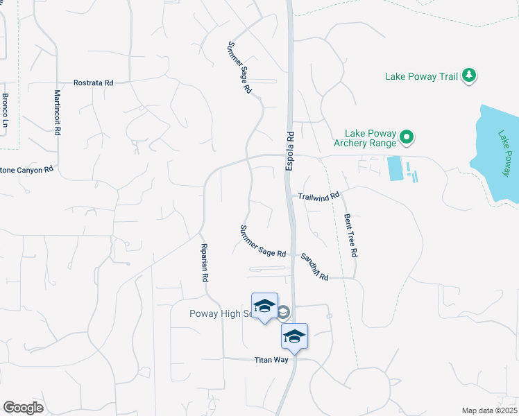 map of restaurants, bars, coffee shops, grocery stores, and more near 14033 Riverbend Road in Poway
