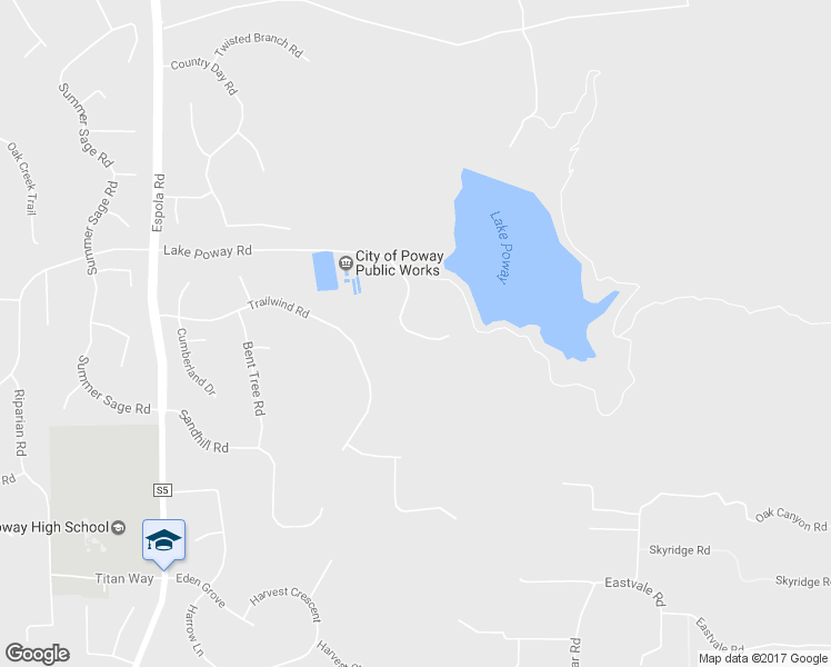 map of restaurants, bars, coffee shops, grocery stores, and more near 14656 Lake Poway Road in Poway