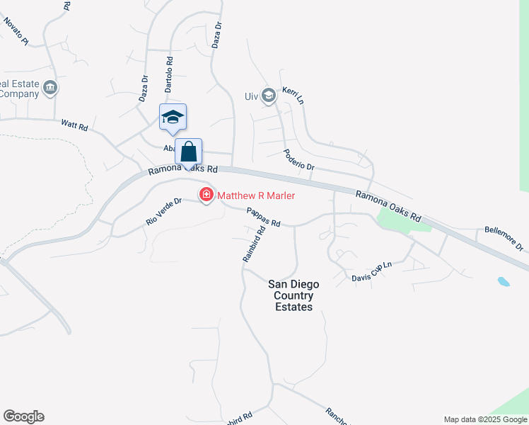 map of restaurants, bars, coffee shops, grocery stores, and more near 25084 Pappas Road in Ramona