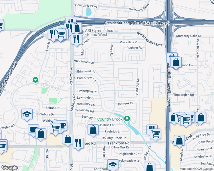 map of restaurants, bars, coffee shops, grocery stores, and more near 4232 Peppermill Lane in Dallas