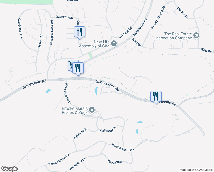 map of restaurants, bars, coffee shops, grocery stores, and more near 23821 Green Haven Lane in Ramona
