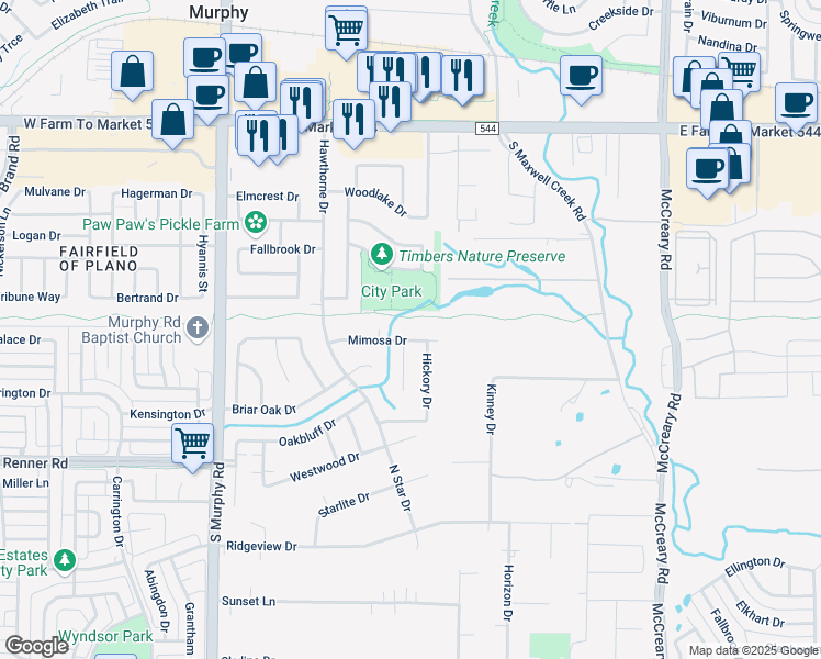 map of restaurants, bars, coffee shops, grocery stores, and more near 325 Mimosa Drive in Murphy