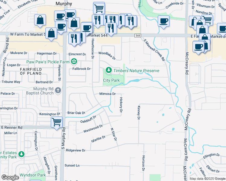 map of restaurants, bars, coffee shops, grocery stores, and more near 325 Mimosa Drive in Murphy