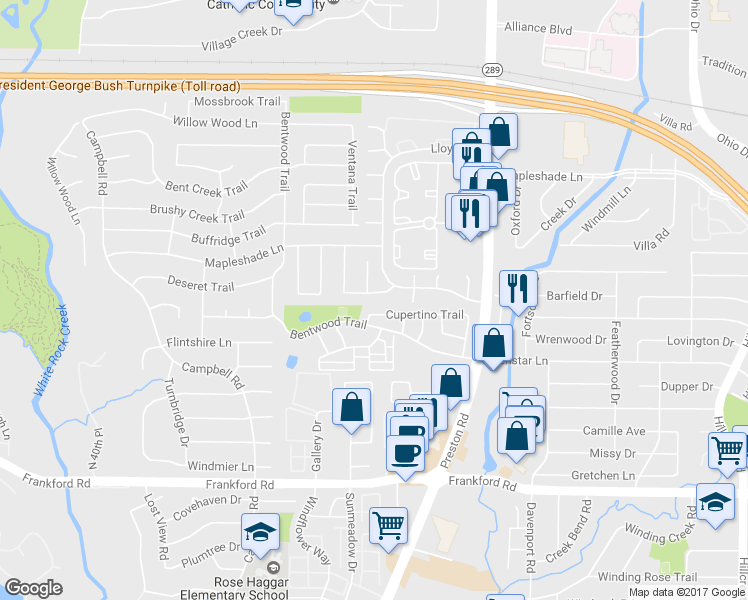map of restaurants, bars, coffee shops, grocery stores, and more near 6016 Fieldstone Drive in Dallas