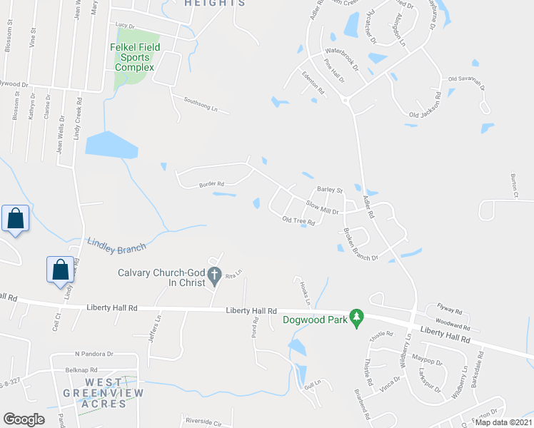 map of restaurants, bars, coffee shops, grocery stores, and more near 147 Old Tree Road in Goose Creek