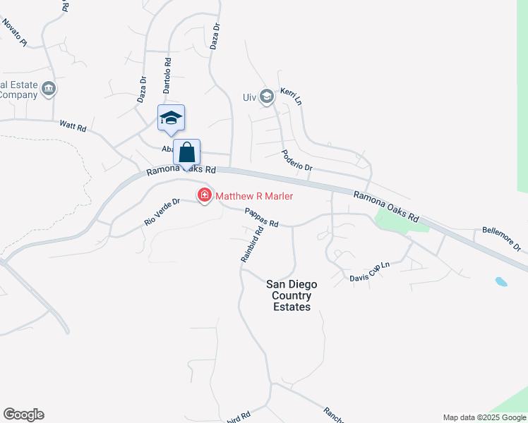 map of restaurants, bars, coffee shops, grocery stores, and more near 25084 Pappas Road in Ramona