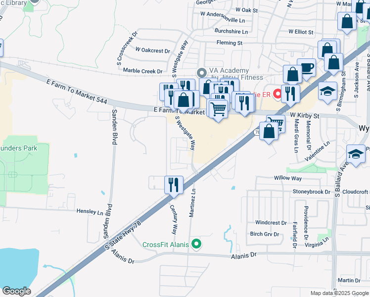 map of restaurants, bars, coffee shops, grocery stores, and more near 960 South Westgate Way in Wylie