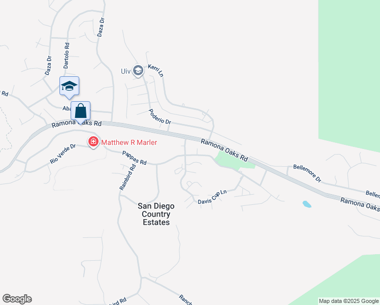 map of restaurants, bars, coffee shops, grocery stores, and more near 15905 Avenel Lane in Ramona