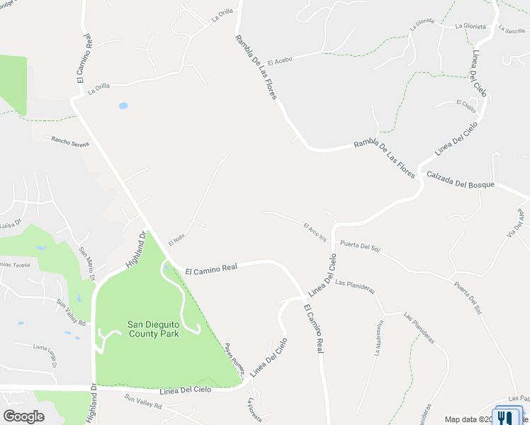 map of restaurants, bars, coffee shops, grocery stores, and more near 4802 El Arco Iris in Rancho Santa Fe