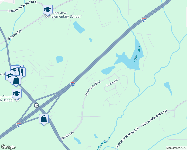 map of restaurants, bars, coffee shops, grocery stores, and more near 17-299 Prof Bryant Road in LaGrange