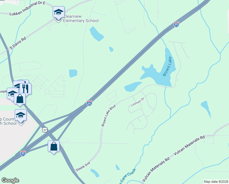 map of restaurants, bars, coffee shops, grocery stores, and more near 17-299 Prof Bryant Road in LaGrange