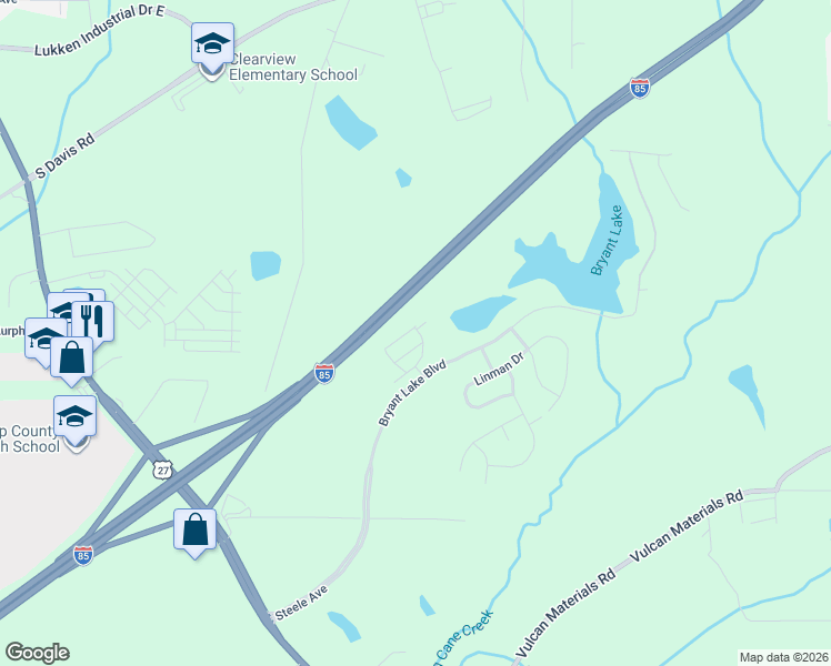 map of restaurants, bars, coffee shops, grocery stores, and more near 17-299 Prof Bryant Road in LaGrange