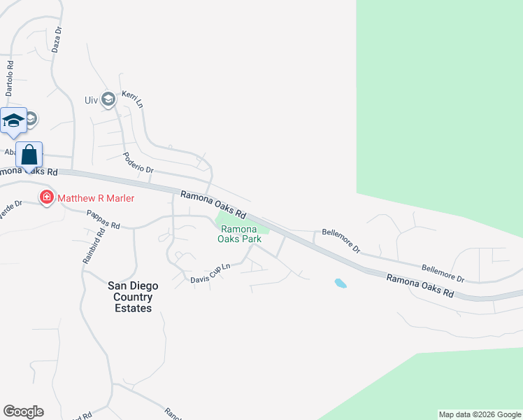 map of restaurants, bars, coffee shops, grocery stores, and more near 25402 Bellemore Drive in Ramona