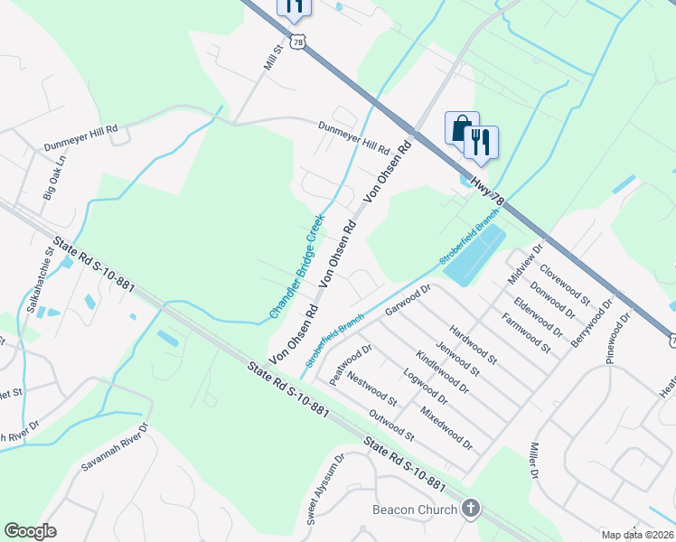 map of restaurants, bars, coffee shops, grocery stores, and more near 4704 Lewis And Clark Trail in Ladson