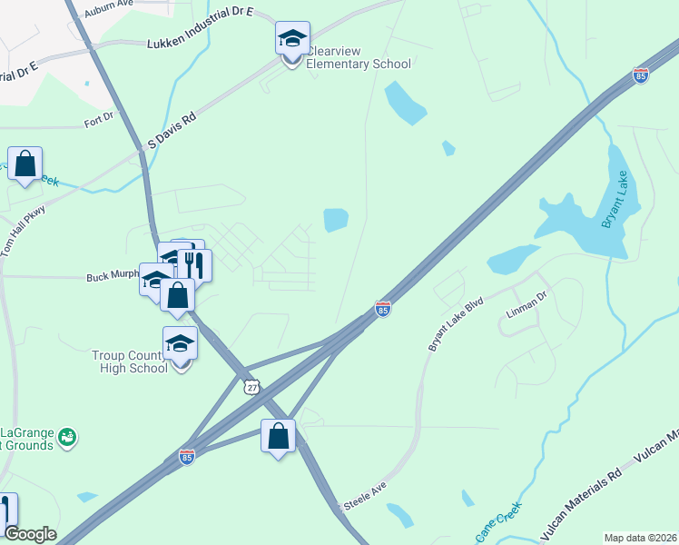 map of restaurants, bars, coffee shops, grocery stores, and more near 456 Cooley Road in LaGrange