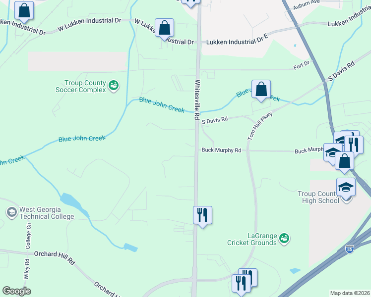 map of restaurants, bars, coffee shops, grocery stores, and more near 1800 Whitesville Road in LaGrange