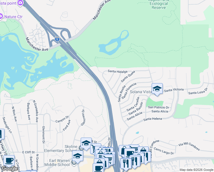 map of restaurants, bars, coffee shops, grocery stores, and more near 763 Santa Florencia in Solana Beach