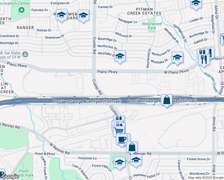 map of restaurants, bars, coffee shops, grocery stores, and more near in Plano
