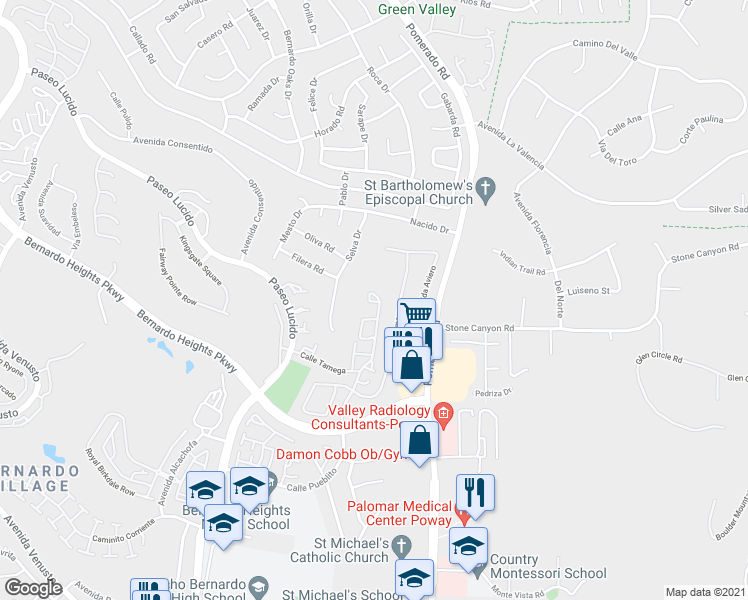 map of restaurants, bars, coffee shops, grocery stores, and more near 54 Avenida Villaha in San Diego