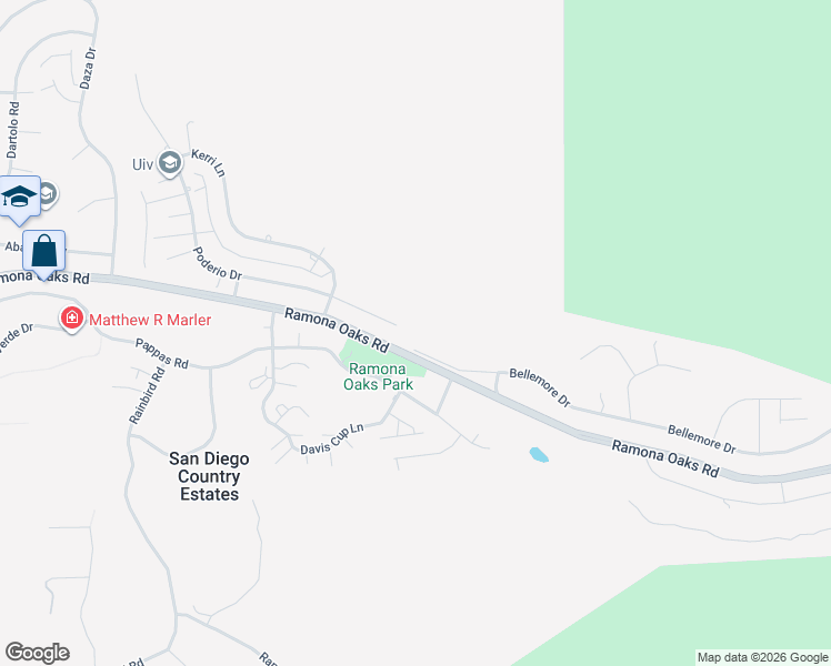 map of restaurants, bars, coffee shops, grocery stores, and more near 25402 Bellemore Drive in Ramona