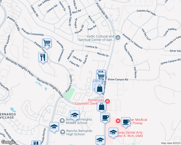 map of restaurants, bars, coffee shops, grocery stores, and more near 15993 Avenida Villaha in San Diego