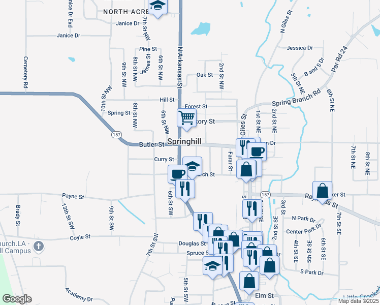 map of restaurants, bars, coffee shops, grocery stores, and more near 200 4th Street Northwest in Springhill