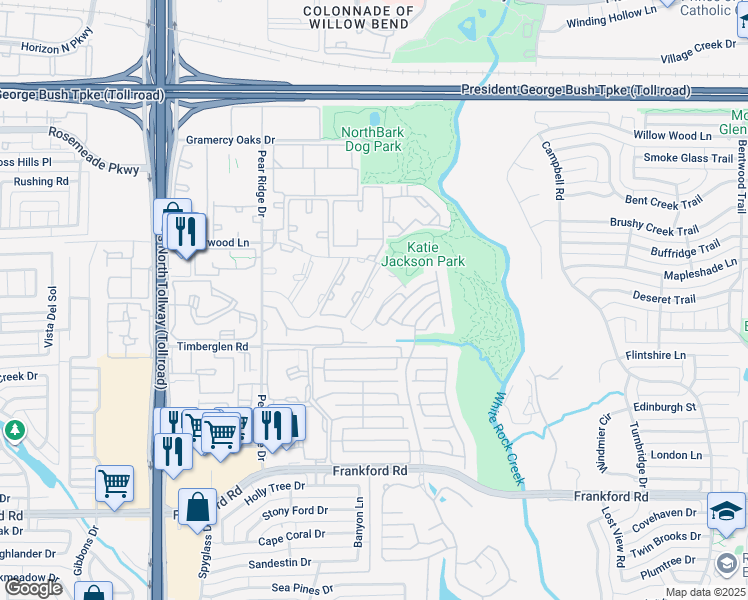 map of restaurants, bars, coffee shops, grocery stores, and more near 5311 Gatesworth Lane in Dallas