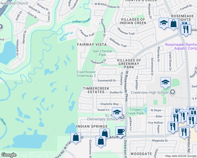 map of restaurants, bars, coffee shops, grocery stores, and more near 1428 Mapleview Drive in Carrollton