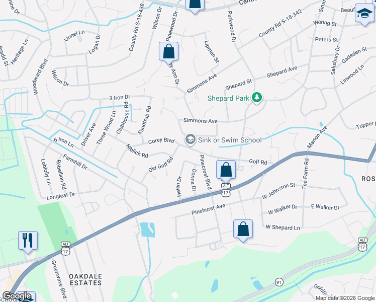 map of restaurants, bars, coffee shops, grocery stores, and more near 508 Golf Road in Summerville