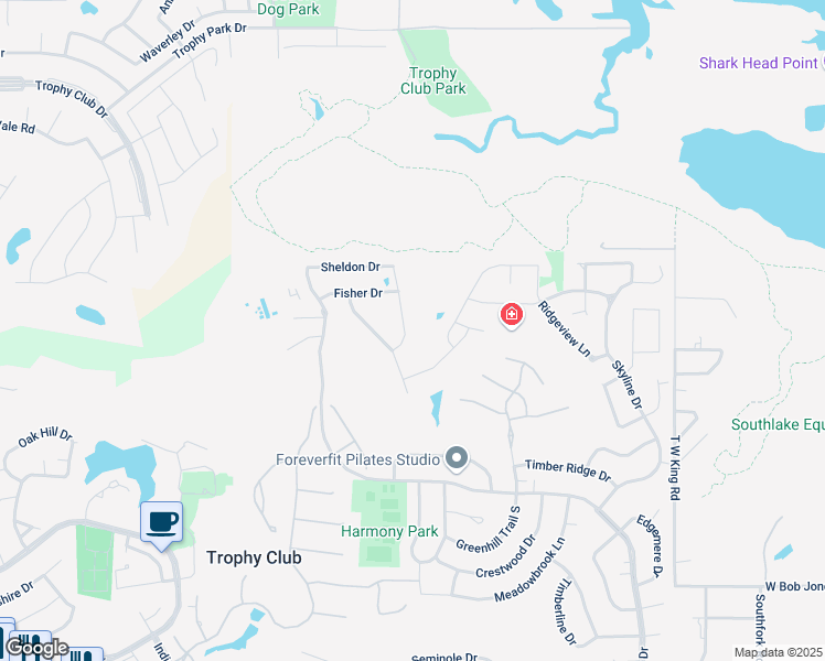 map of restaurants, bars, coffee shops, grocery stores, and more near 412 Abbot Lane in Trophy Club