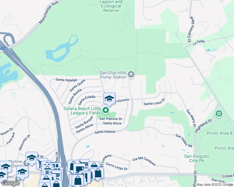 map of restaurants, bars, coffee shops, grocery stores, and more near 1104 Santa Rufina Court in Solana Beach