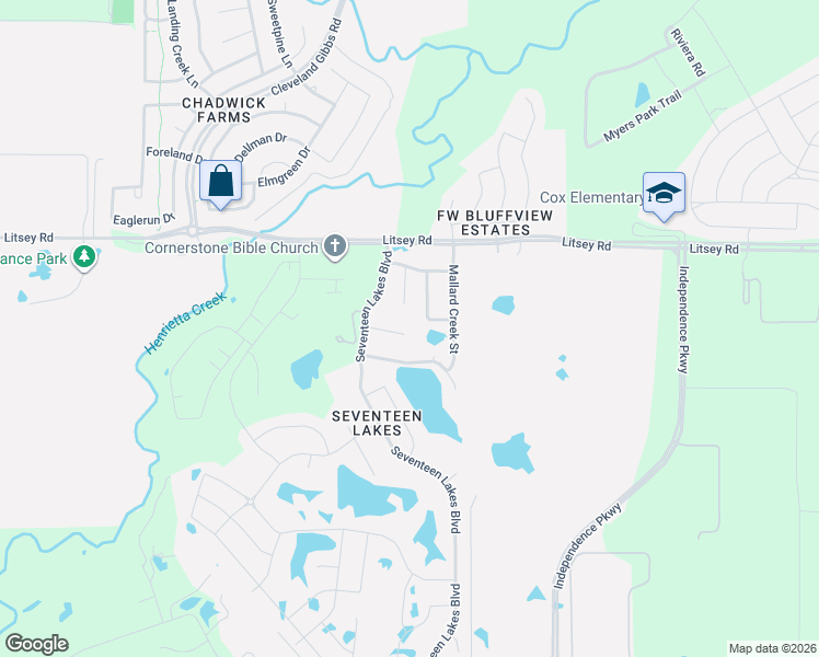 map of restaurants, bars, coffee shops, grocery stores, and more near 15300 Duck Creek Court in Roanoke