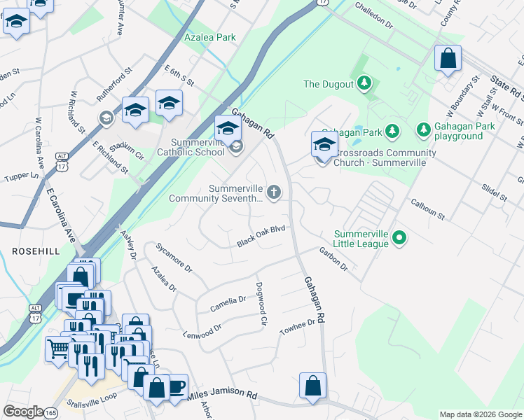 map of restaurants, bars, coffee shops, grocery stores, and more near 211 Factors Walk in Summerville