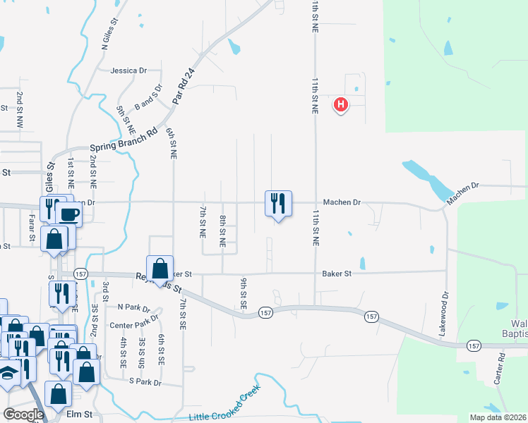 map of restaurants, bars, coffee shops, grocery stores, and more near 501 10th Street Northeast in Springhill