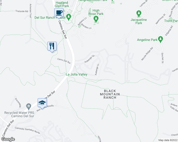 map of restaurants, bars, coffee shops, grocery stores, and more near 8119 Auberge Circle in San Diego