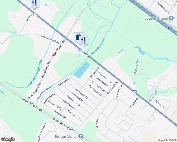 map of restaurants, bars, coffee shops, grocery stores, and more near 4475 Donwood Circle in Ladson