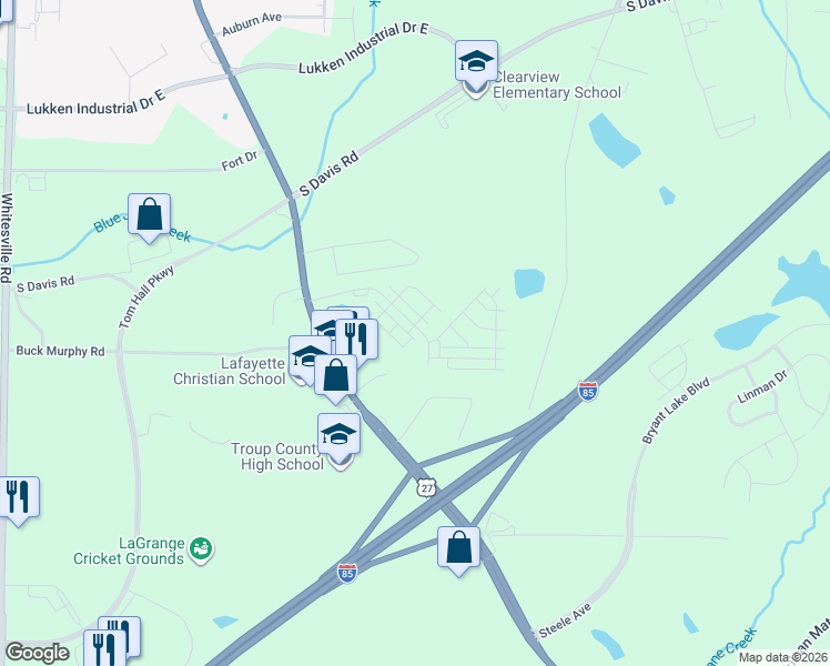 map of restaurants, bars, coffee shops, grocery stores, and more near 1705 Hamilton Road in LaGrange