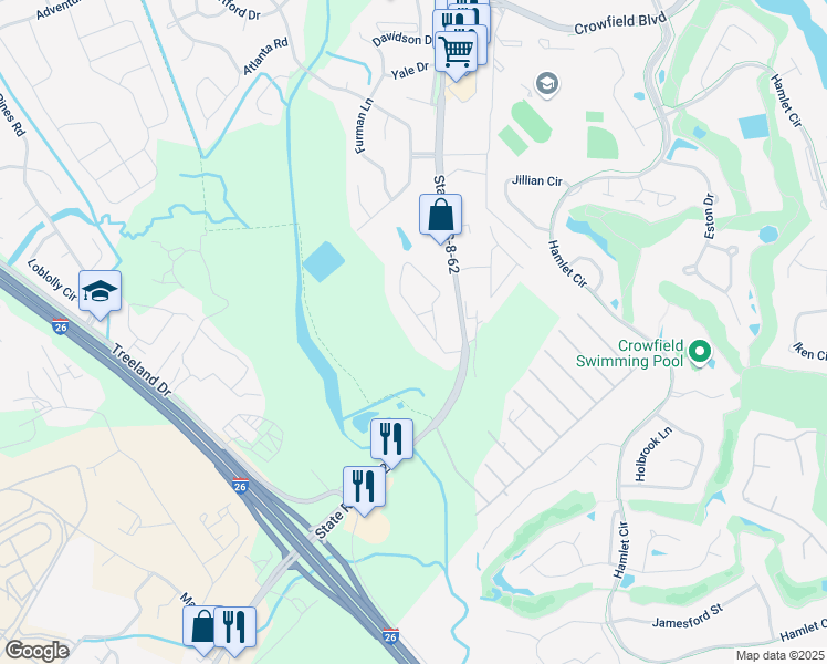 map of restaurants, bars, coffee shops, grocery stores, and more near 121 1/2 Gailmoor Drive in Ladson